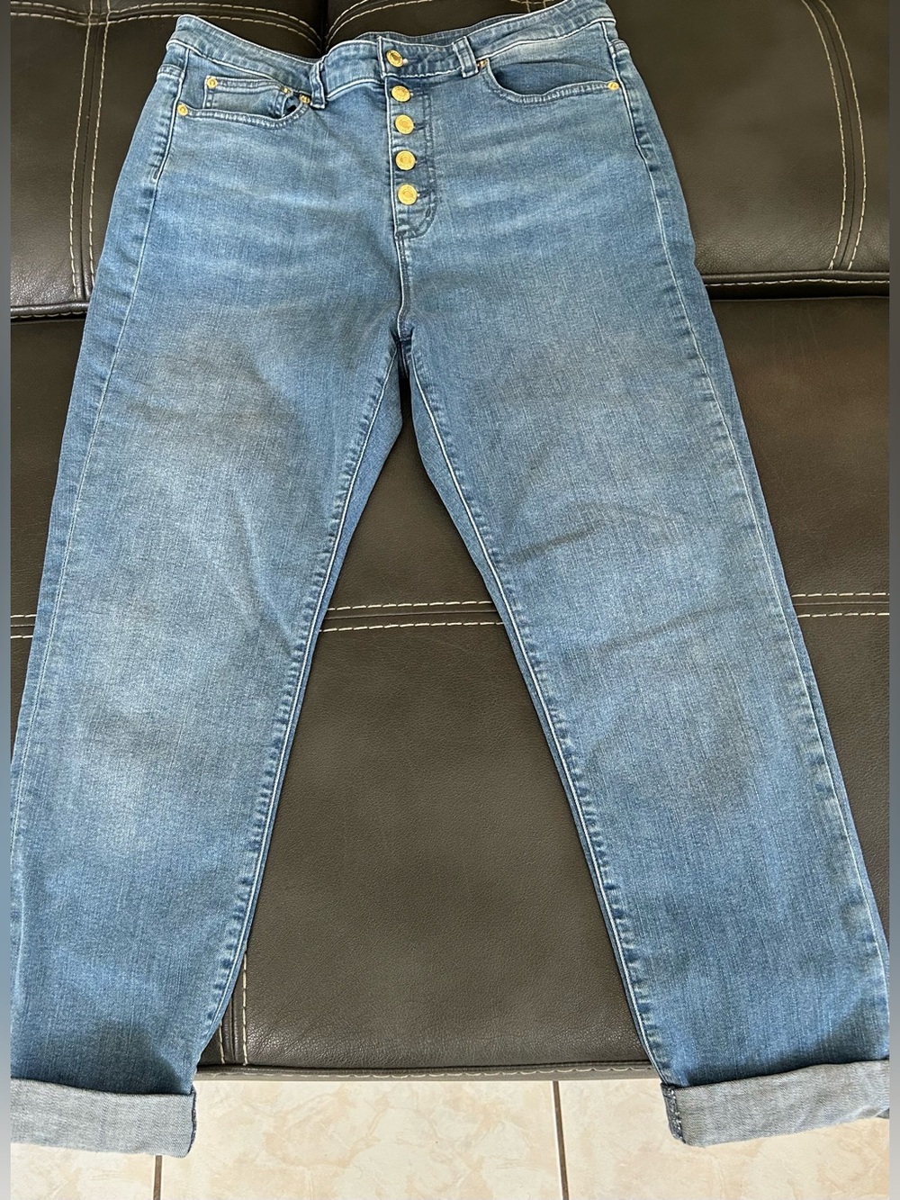 Michael Kors High-Rise Exposed Button Fly Cuffed Jeans - Medium Wash